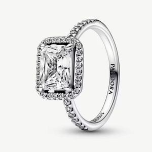 Pandora Rectangular Sparkling Halo Ring